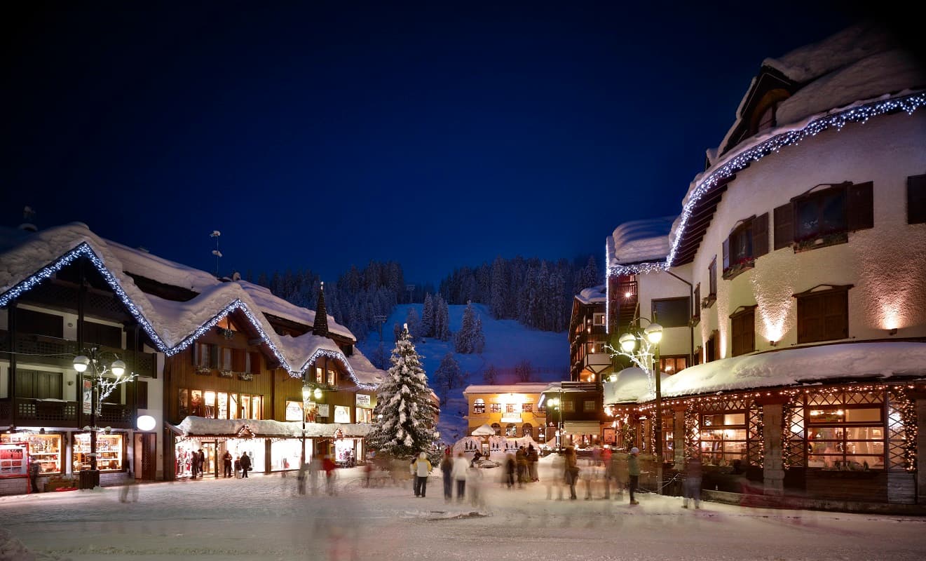Madonna Di Campiglio ski resort town at night